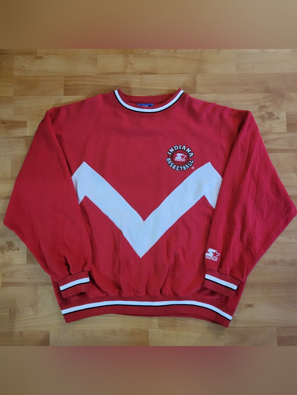 Vintage STARTER Indiana U NCAA Basketball Crewneck Striped Sweatshirt, XL